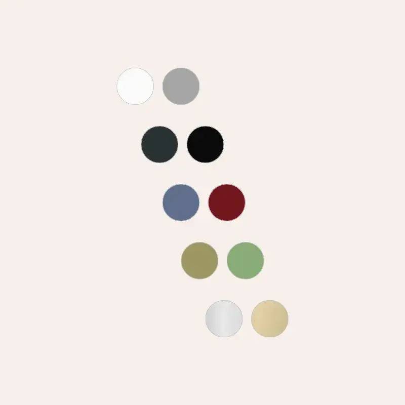 Une palette de dix couleurs variées disposées en diagonale sur un fond beige.